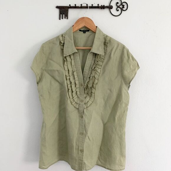 For Cynthia light green 100% linen button down shirt sleeved ruffle chest XL - Picture 1 of 6